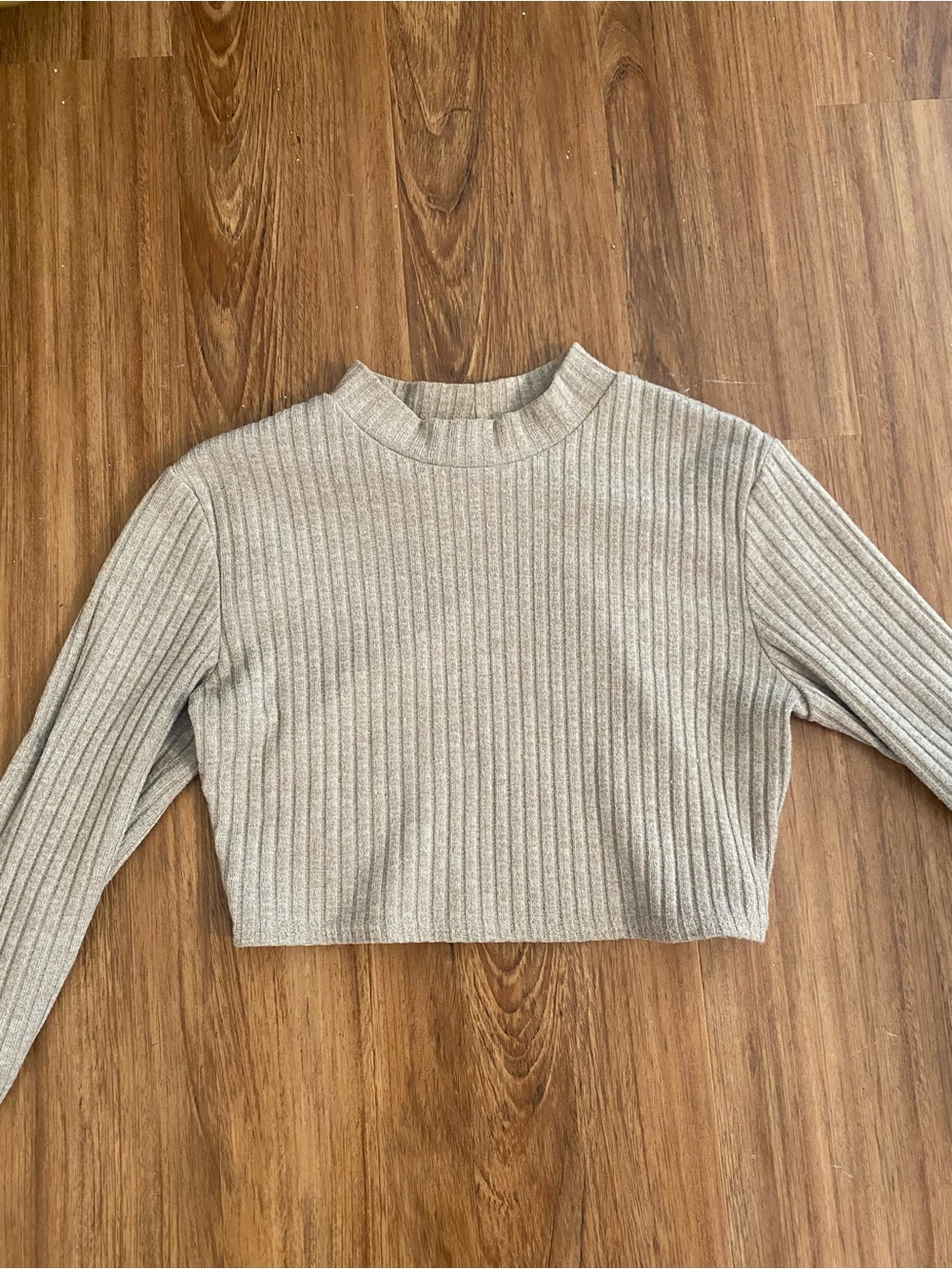 Forever 21 Ribbed Mock Neck Crop Top - Beige